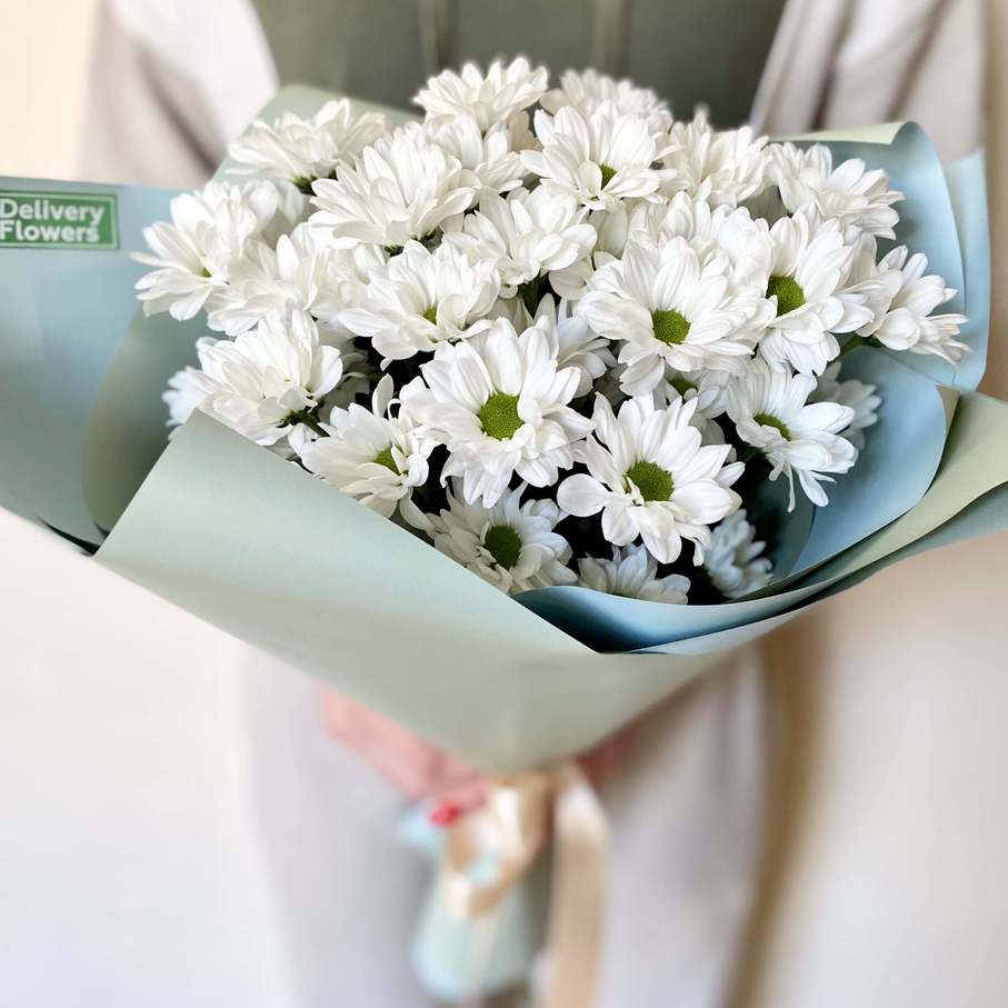 Букет из 5 белых хризантем - Доставка цветов Саратов. Сервис Delivery Flowers | 8 800 444-00-29